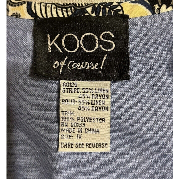 Koos Of Course Linen Blend Reversible Jacket 1X Blue Ivory Button Up Pockets - Picture 3 of 4